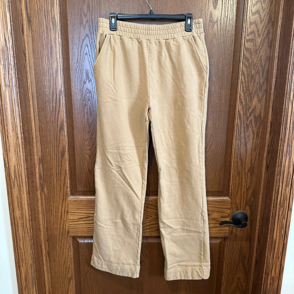 Nuuds Sweatpants Camel Tan Straight Leg Elastic Waist Pockets Womens Size Medium